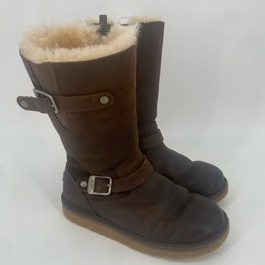 UGG Leather Sutter Boots Moto Style Brown Toast Size 6